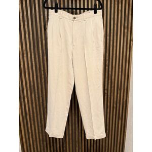 Folio New York Mens Silk Trousers Beige Pleated Dress‎ Pants